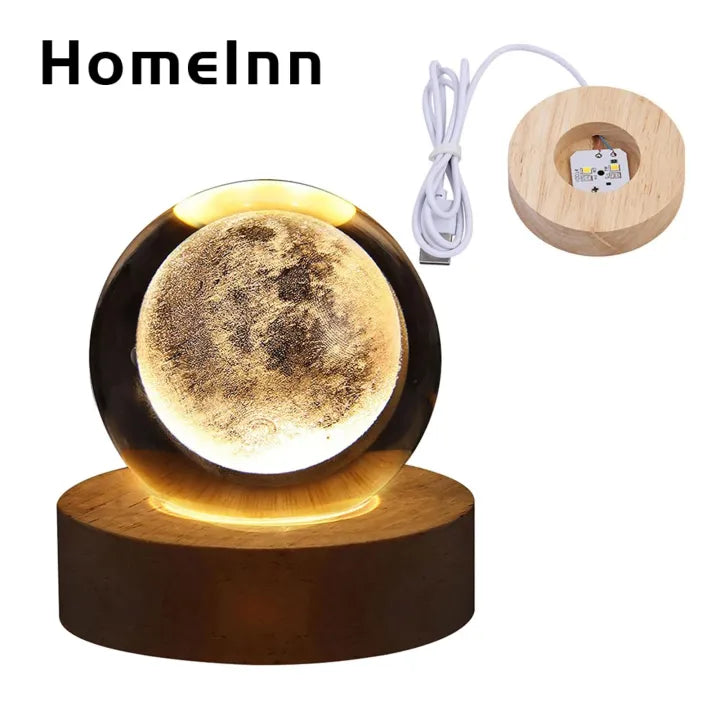 3D Crystal Ball Night Light – Glowing Galaxy Planet, Earth &amp; Moon Lamp 🌍✨