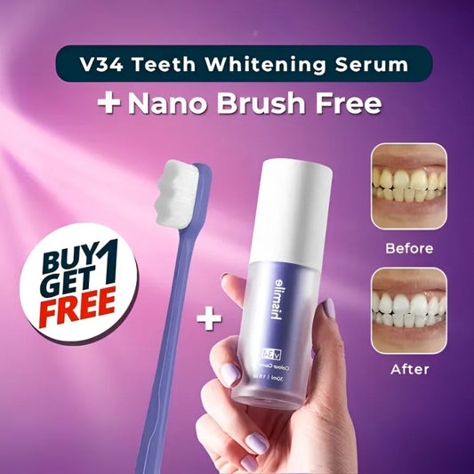 Hismile V34 Teeth Whitening Serum One Nano Brush Free, Color Corrector Purple Teeth Whitening Toothpaste Kit