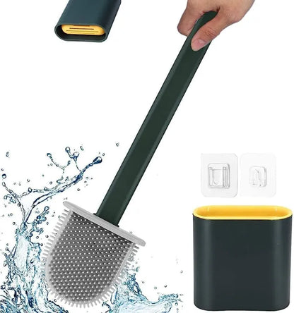 Silicone Toilet Brush & Holder Set – Non-Slip Handle, Flat Head for Corner Cleaning