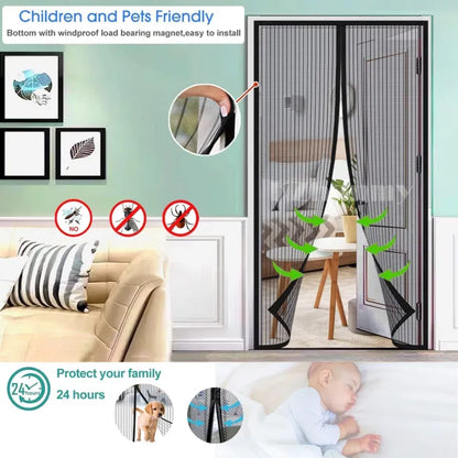 Magic Mesh Deluxe Hands-Free Magnetic Screen Door – Auto-Close Mesh Curtain, Keeps Bugs Out, Fits Single & Sliding Doors