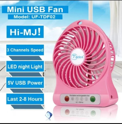 Portable Mini USB Fan | Rechargeable Battery | 3-Speed Adjustable Cooling Fan