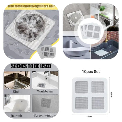 Eco Pack of 10 Drain Net - Drain Sticker Cover - Drain Stopper - Sink Net - Floor Drain Sticker For Kitchen Bathroom Hair And Insects Anti Clogging Filter Net