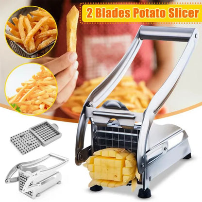 Stainless Steel French Fries Cutter – Double Blade Potato Slicer