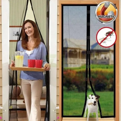 Magic Mesh Deluxe Hands-Free Magnetic Screen Door – Auto-Close Mesh Curtain, Keeps Bugs Out, Fits Single & Sliding Doors