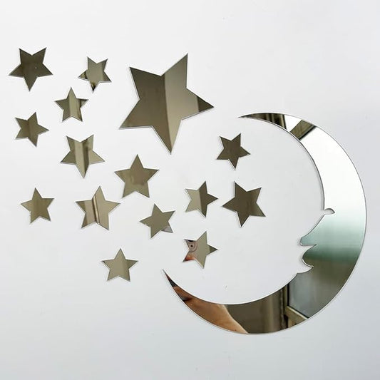 Silver Acrylic Wall Stickers – 15 Stars &amp; 1 Moon 🌙✨