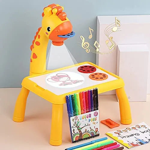 Giraffe Small Size Art Drawing Board LED Projector Light Toy – Kids Painting Table with Box Packing (Random Color)