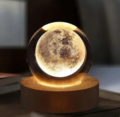 3D Crystal Ball Night Light – Glowing Galaxy Planet, Earth &amp; Moon Lamp 🌍✨