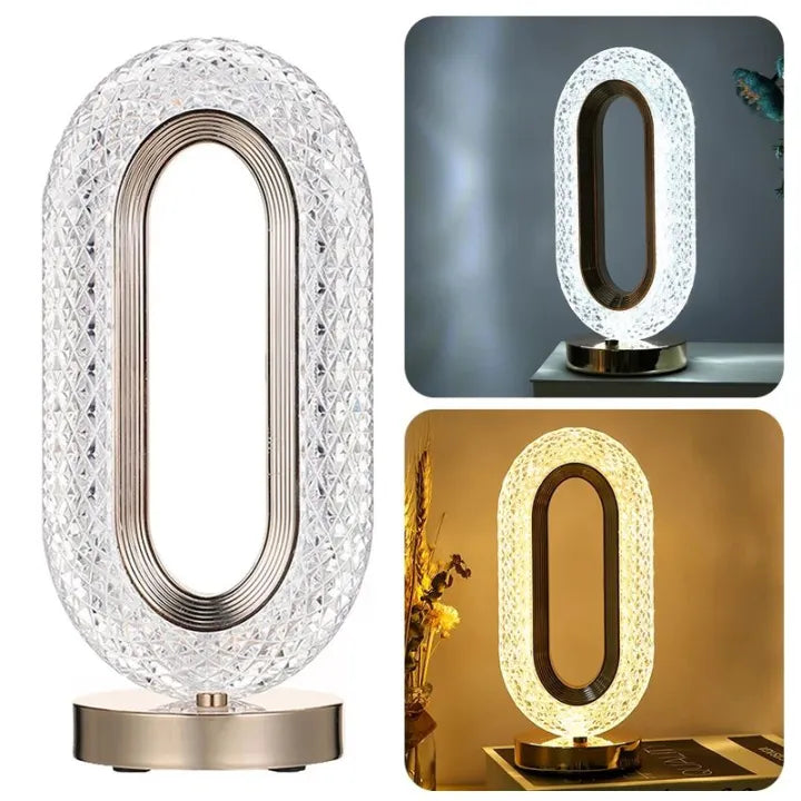 Rechargeable Luxury Oval-Shaped Crystal Table Lamp – 3-Color Touch Control ✨