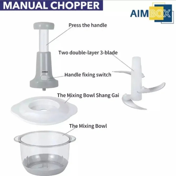 Vegetable Chopper 1500ML – Manual Hand Chopper with 3 Stainless Steel Blades for Speedy Food Prep