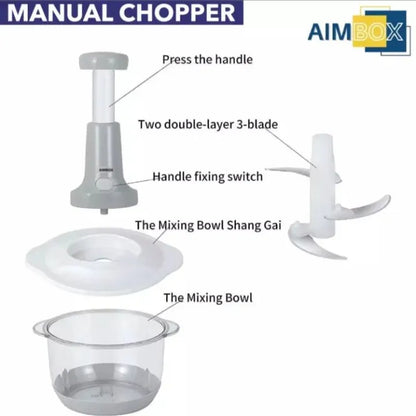 Vegetable Chopper 1500ML – Manual Hand Chopper with 3 Stainless Steel Blades for Speedy Food Prep