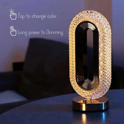 Rechargeable Luxury Oval-Shaped Crystal Table Lamp – 3-Color Touch Control ✨