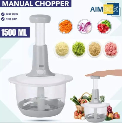 Vegetable Chopper 1500ML – Manual Hand Chopper with 3 Stainless Steel Blades for Speedy Food Prep