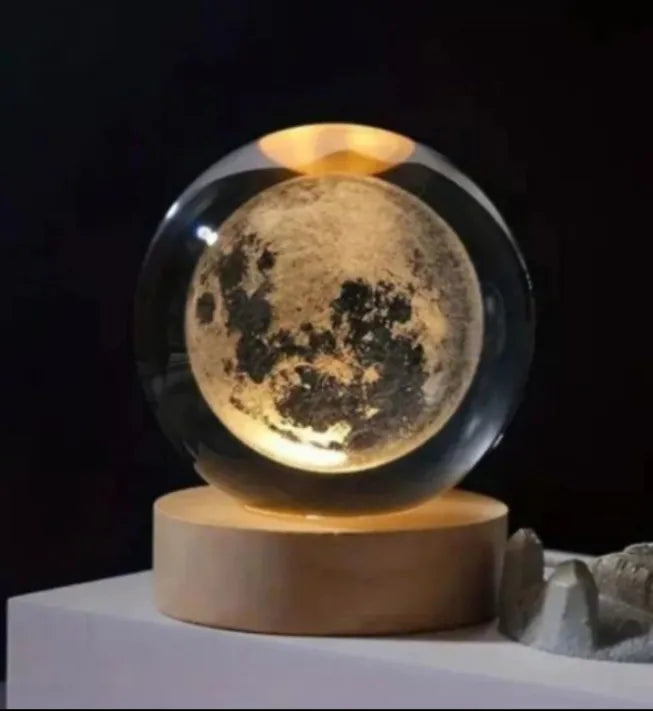 3D Crystal Ball Night Light – Glowing Galaxy Planet, Earth &amp; Moon Lamp 🌍✨