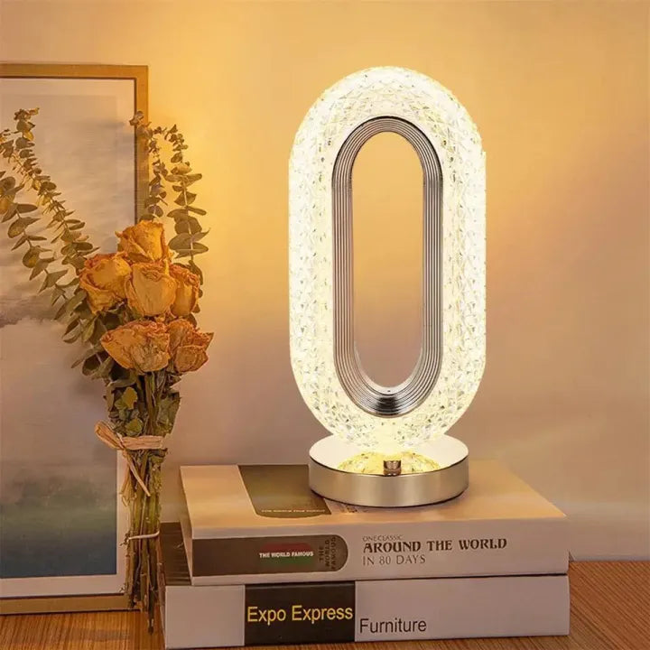 Rechargeable Luxury Oval-Shaped Crystal Table Lamp – 3-Color Touch Control ✨