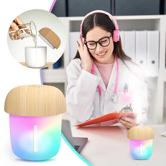 Mushroom-Shaped Portable Mini Humidifier | USB Aroma Diffuser &amp; Cool Mist (300ml) With Box