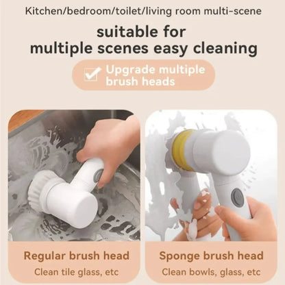 Handheld Electric Cleaning Brush Scrubber – 5-in-1 Multi-Purpose Electric Brush