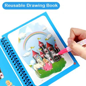 Magic Water Book – Reusable Painting &amp; Coloring Board with Magic Water Pen (Random Book)