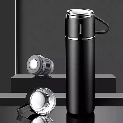 500ml Stainless Steel Thermos Bottle – Insulated Flask with 2 Cups for Tea & Coffee